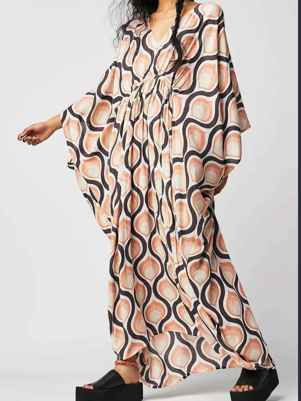 Free People Groovy Baby 70s Psychedelic Geometric Print Kaftan Maxi Dress Coveru